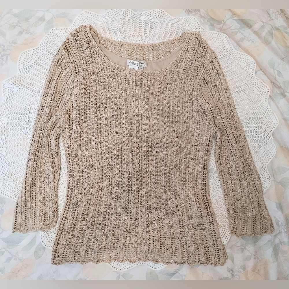 Vintage COLDWATER CREEK Beige Boho Crochet Top Size Medium
